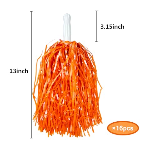 PPXMEEUDC 16PCS Cheerleading Pom Poms Metallic Foil Plastic Pom Poms with Baton Handle for Game Sports Squads Dancing Party Football Basketball Club Spirit Sports Stage Performance Celebration Orange - Image 3