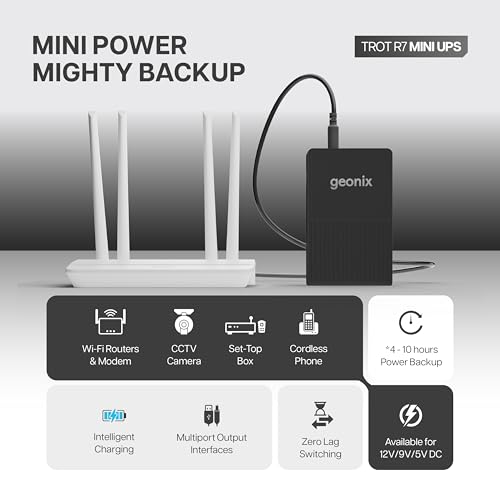 Geonix Trot R7 Mini UPS |Backup Upto 6 Hrs|2x2000 mAh Battery |Supports DC Port(12V/2A,9V/2A), USB (5V/2A) Output |Power Backup for Wi-Fi Routers, CCTV Camera, Cordless Phone, Modem (Black) - Image 2