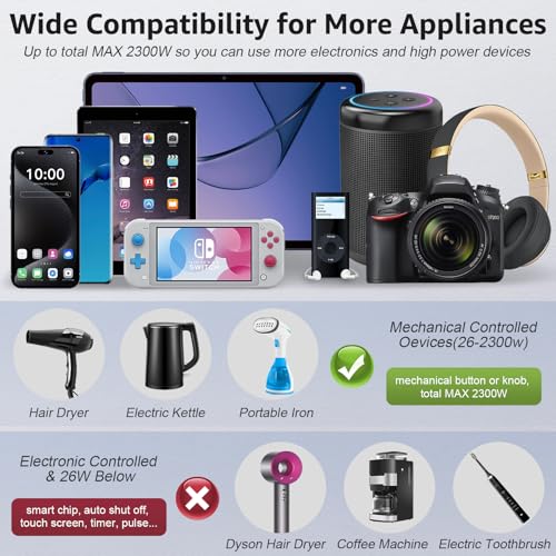 AceChef Voltage Converter 2300W Power Step Down 220V to 110V Universal Travel Adapter Power Converter Power Transformer w/ 3 AC Outlets 3 USB Ports 1 Type-C Charging for EU/UK/AU/US/IT/India/South Africa - Image 4