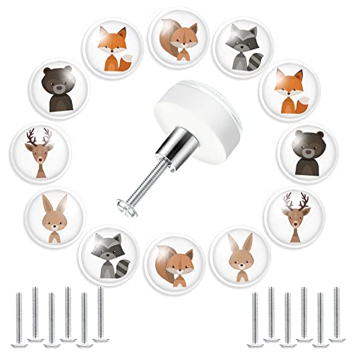 Fumete 12 Pieces Safari Animal Nursery Dresser Knobs for Kids, Soft Rubber Cabinet Drawer Knobs Furniture Drawer Pull Handle for Home Kitchen Cupboard(Woodland Animal,12 Pcs) - Image 1