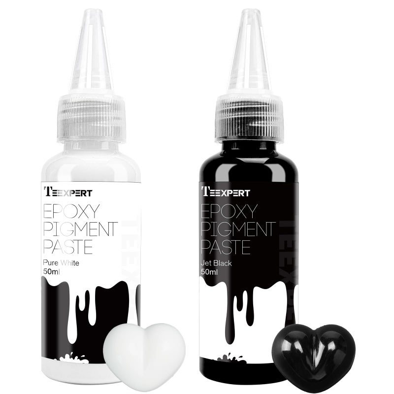 Teexpert Pigment Paste for Epoxy Resin: 3.38oz/100ml Total Ultra Highly Concentrated & Easy to Mix Black & White Colors Opaque Liquid Epoxica Dye Set for Resin Art River Table - Image 1