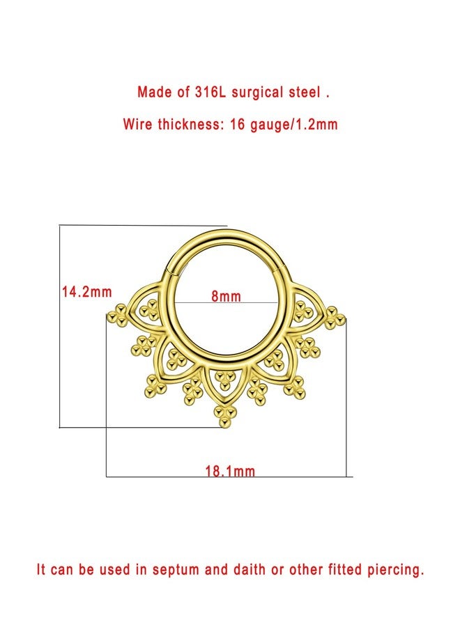 FANSING 16g Septum Rings 18k Gold-plated 8mm Lotus Septum Jewelry with Beaded Balls Surgical Steel Helix Piercing Jewelry 16 Gauge - Image 2
