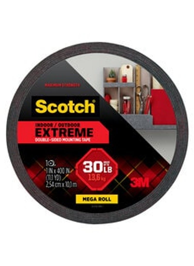 Scotch  Scotch Mount Extreme Tape Mega Roll 1 in x 400 in. (25.4mm x 10.16m), 1 roll/pack | 1.5 m Holds up 13.6 kg | Black color | Higher Adhesion | Multi-Surface | No Tools | Double Sided Adhesive Tape 