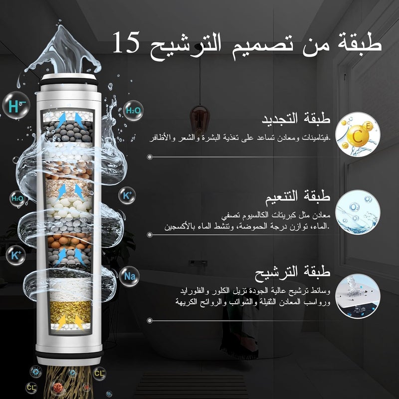 رأس دش فلتر للمياه العسرة من FEELSO مع 3 أوضاع، ترشيح 15 طبقة، توفير المياه، ضغط عالي، وخرطوم 1.5 متر، فلتر دش مساج لإزالة الكلور المتبقي - فضي - Image 4