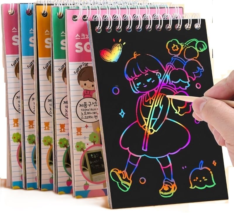 Sillyme 8pc Magical Scratch Book for Kids - Return Gifts Birthday Party for Kids - Best Birthday Return Gifts for Kids in Bulk - Magic Drawing Set Painting Activity Book Doodle Books - Scratch Note Book - Image 4