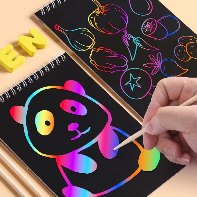 Sillyme 8pc Magical Scratch Book for Kids - Return Gifts Birthday Party for Kids - Best Birthday Return Gifts for Kids in Bulk - Magic Drawing Set Painting Activity Book Doodle Books - Scratch Note Book - Image 2