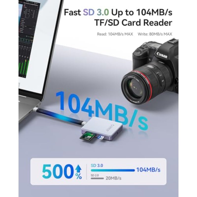 غلاف مغناطيسي M.2 2230/2242 NVMe SSD لتسجيل iPhone 4K ProRes: ألومنيوم، أسود، التوصيل والتشغيل مع قارئ SD/TF 3.0 وشحن PD100W - Image 5