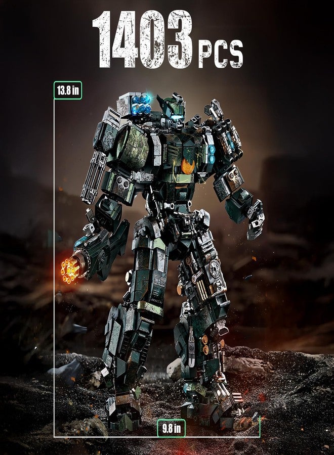 HIGH GODO Mech Building Blocks Set for Adults，Motorized Robot Model Building Kit with Multiple Weapons, Battle Damage Style Warrior Collectible Gifts for Man Boys Ages 12+ (1403 Pieces) - Image 5