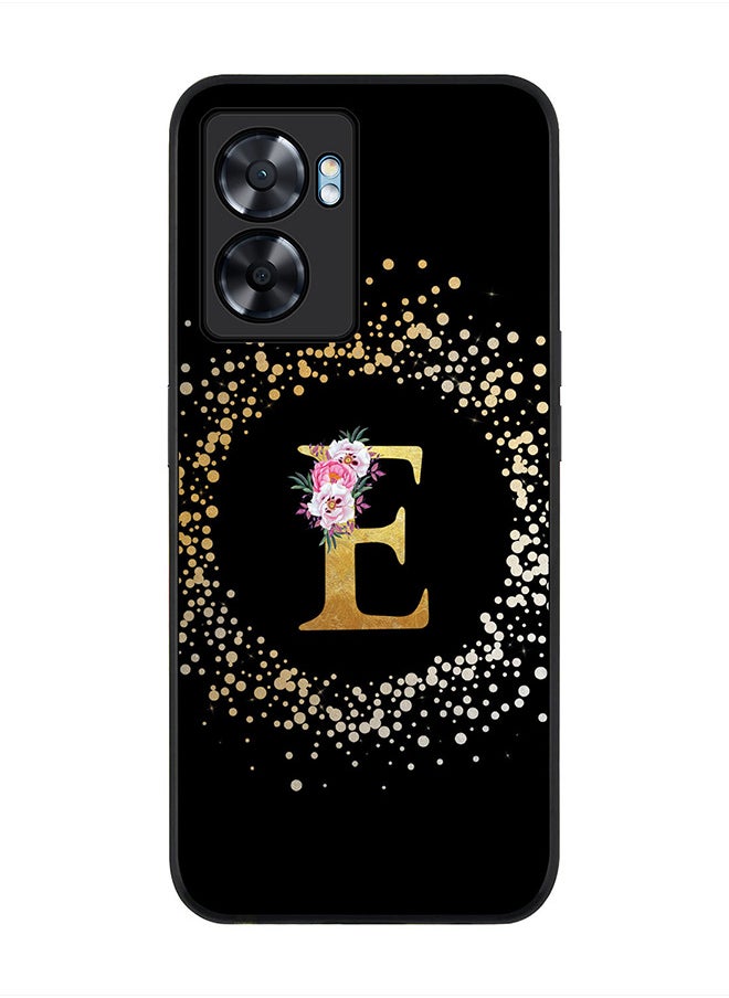Stylizedd Rugged Black edge case for Oppo A57, Slim fit Rubber Edges Thin Cover -  Custom Monogram Initial Letter Floral Pattern Alphabet - E  (Black )  - Image 1