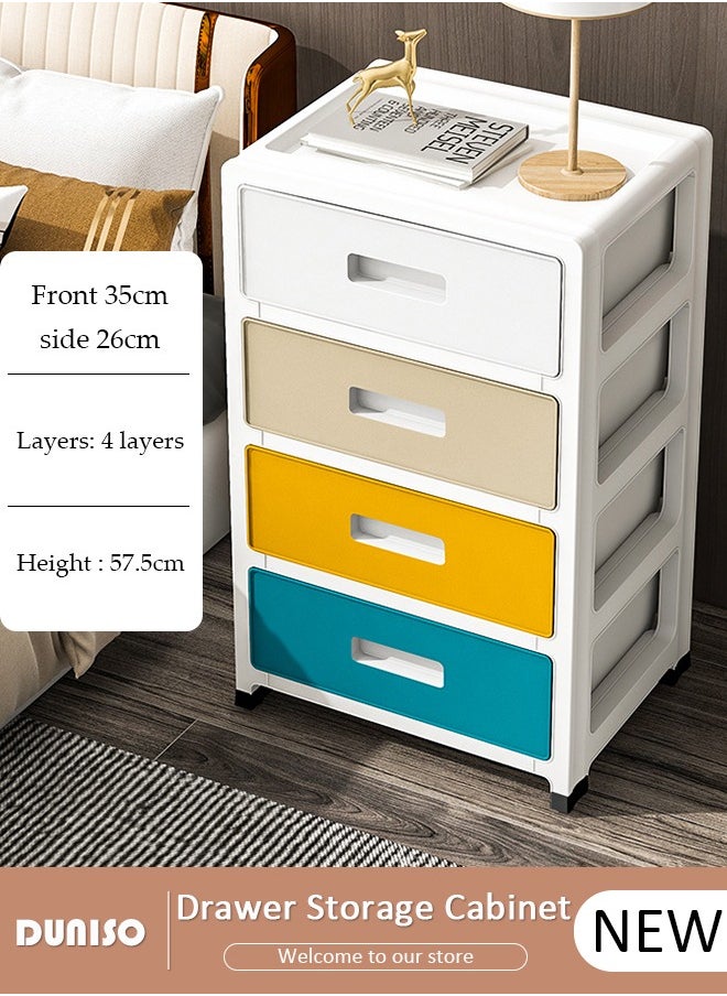 DUNISO 4 Layers Drawer Storage Cabinet Drawer Plastic Containers Box with Wheels 35CM Wide Slit Cabinet Drawer Unit Multipurpose Drawer Storage Organizer for Kitchen Bedroom Bathroom and Living Room  - Image 1