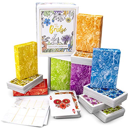 Brybelly Lets Play Bridge 6 Decks of Colorful Watercolor Inspired Floral Playing Cards Special LowVision 4Color Index Classic Family Game Includes 25 Scorecards - Image 1
