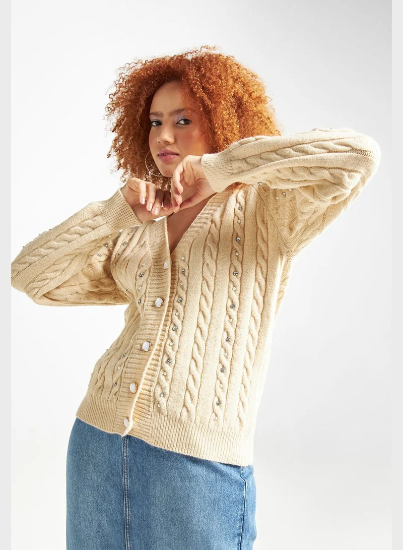 FAV Embellished Button Detail Cardigan