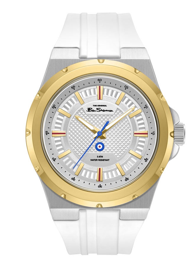 Ben Sherman Gloucester Silver Dial White Silicone Strap Analog Watch for Men, 43mm - Image 1