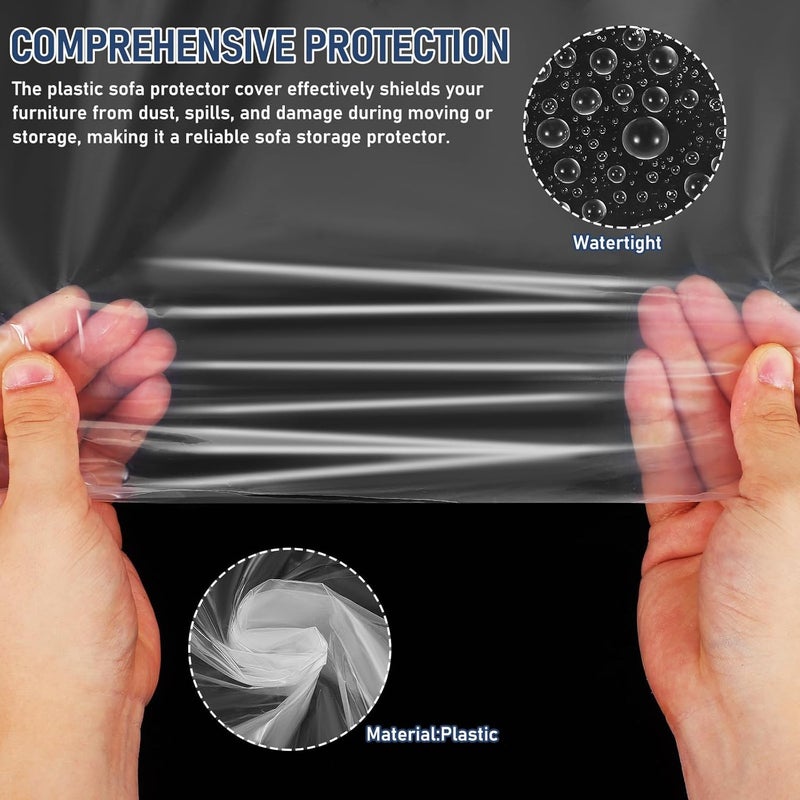 2pcs Plastic Couch Covers for Pets: Dustproof & Waterproof Sofa Moving Cover - Transparent Furniture Protector Storage Wrap for 260x90cm/102.36x35.43 Inch Couch - Image 3