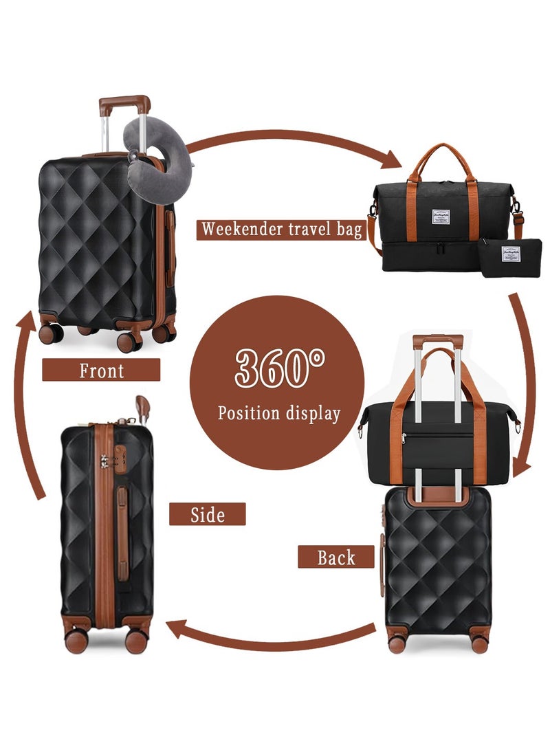 Moovant 5 Pieces Fashion Multifunctional Travel Suitcase Sets, 20inch + 24inch Carry-on Luggages with Neck Pillow, Large Storage Bag and Small Pouch, Secure Combination Lock, Portable Travel Trunk Suit, Suitable for Family Travel, PP Material, Dark Gray - Image 2