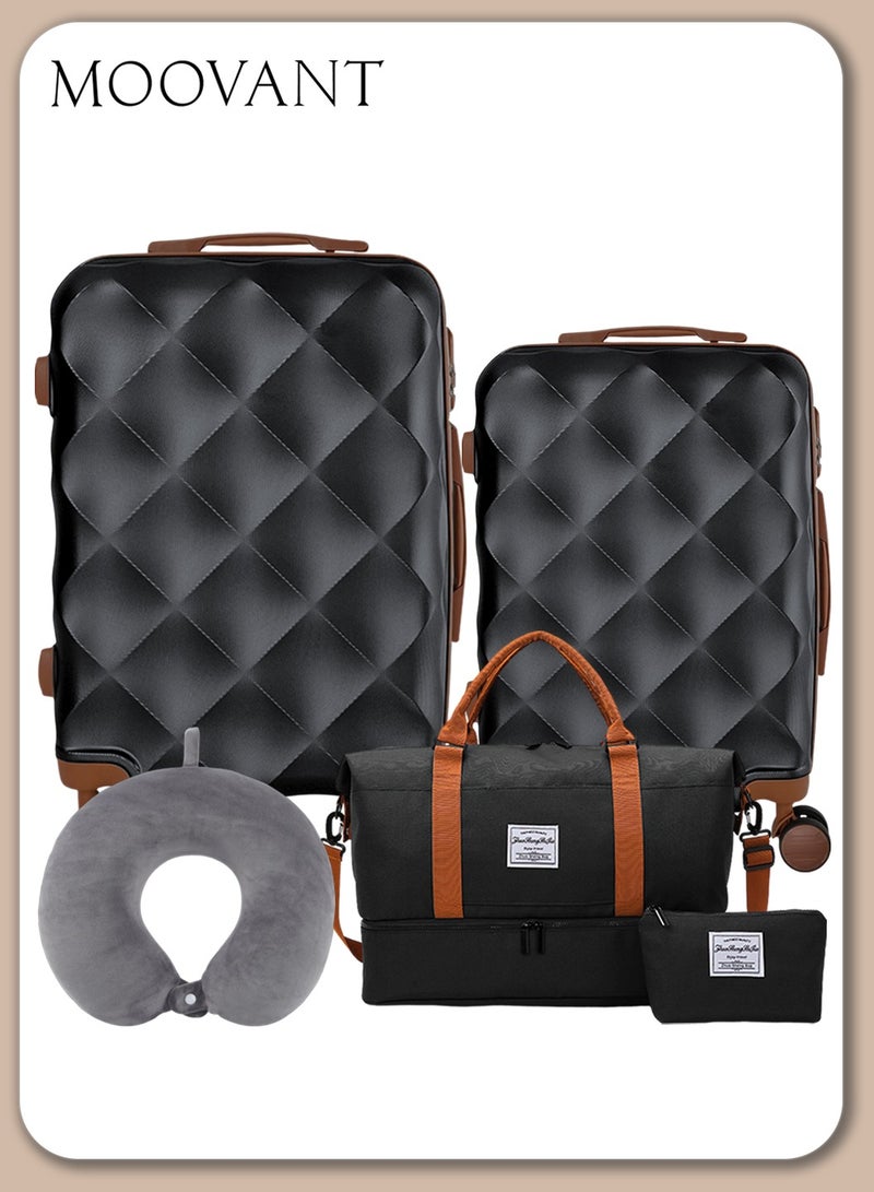 Moovant 5 Pieces Fashion Multifunctional Travel Suitcase Sets, 20inch + 24inch Carry-on Luggages with Neck Pillow, Large Storage Bag and Small Pouch, Secure Combination Lock, Portable Travel Trunk Suit, Suitable for Family Travel, PP Material, Dark Gray - Image 1