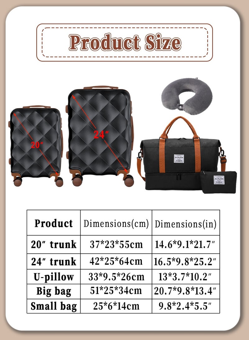 Moovant 5 Pieces Fashion Multifunctional Travel Suitcase Sets, 20inch + 24inch Carry-on Luggages with Neck Pillow, Large Storage Bag and Small Pouch, Secure Combination Lock, Portable Travel Trunk Suit, Suitable for Family Travel, PP Material, Dark Gray - Image 4