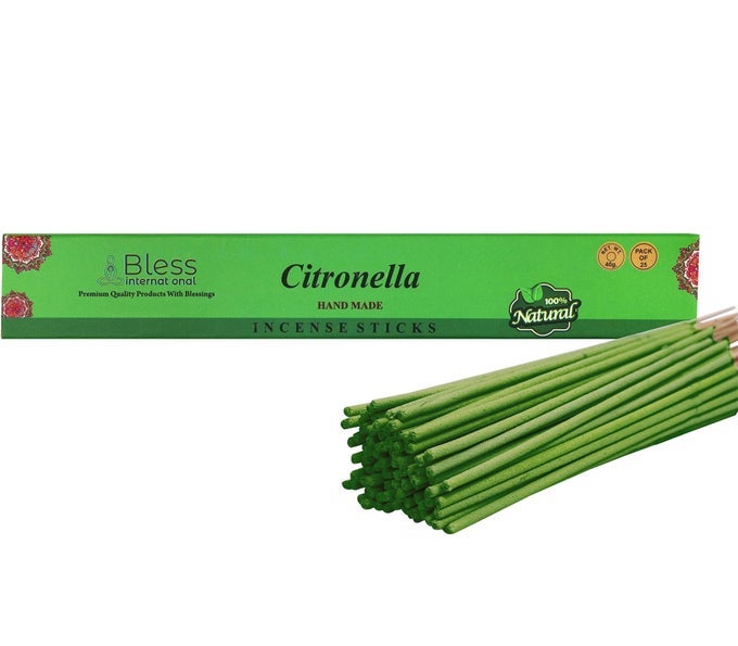 BLESSCITRONELLA 100NATURALHANDMADEHANDDIPPEDINCENSESTICKS ORGANICCHEMICALSCHARCOALFREE PURIFICATIONRELAXATIONPOSITIVITYYOGAMEDITATION BESTWOODSSCENT 25 STICKS 40GM