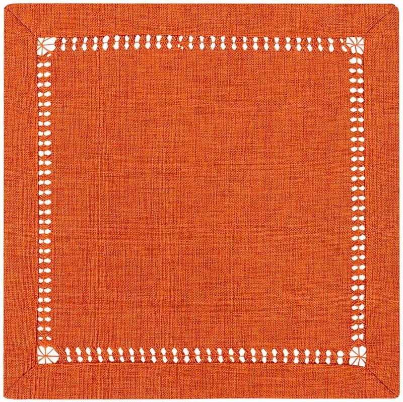 Grelucgo Set of 4 Handcrafted Solid Orange Color Thanksgiving Dinner Napkins DoubleHemstitched Square 12 x 12 Inches - Image 1