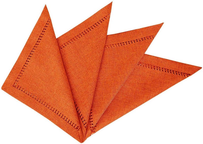 Grelucgo Set of 4 Handcrafted Solid Orange Color Thanksgiving Dinner Napkins DoubleHemstitched Square 12 x 12 Inches - Image 2