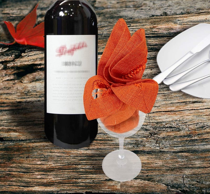 Grelucgo Set of 4 Handcrafted Solid Orange Color Thanksgiving Dinner Napkins DoubleHemstitched Square 12 x 12 Inches - Image 4