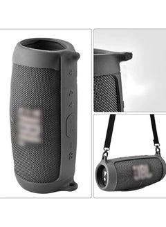 Generic Silicone protection compatible with JBL Charge 5 Bluetooth portable speaker, waterproof, travel case, soft leather, waterproof rubber bag with shoulder strap and buckle, black  - Image 2