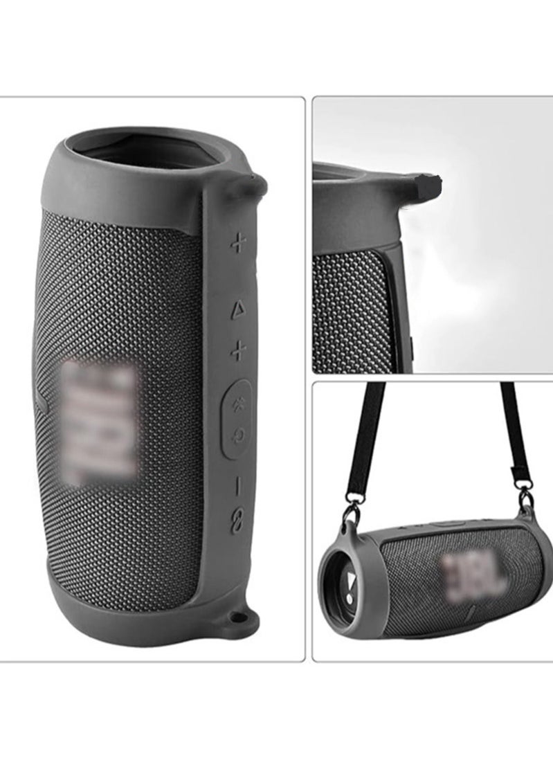 Generic Silicone protection compatible with JBL Charge 5 Bluetooth portable speaker, waterproof, travel case, soft leather, waterproof rubber bag with shoulder strap and buckle, black  - Image 2