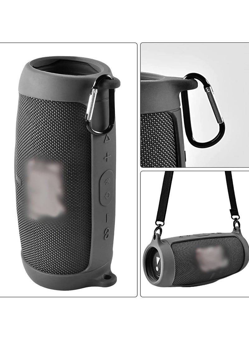 Silicone protection case compatible with JBL Charge 5 Bluetooth portable speaker, waterproof, travel case, soft leather, waterproof rubber bag with shoulder strap and buckle, black  - Image 3