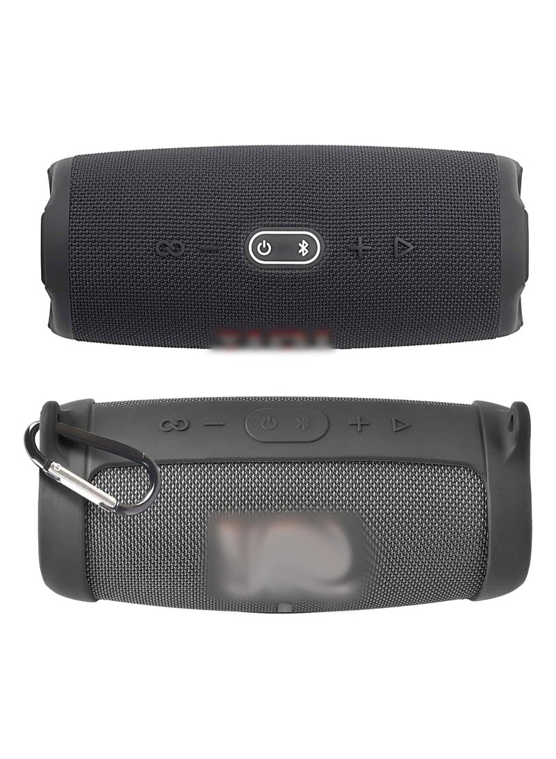 Silicone protection case compatible with JBL Charge 5 Bluetooth portable speaker, waterproof, travel case, soft leather, waterproof rubber bag with shoulder strap and buckle, black  - Image 2