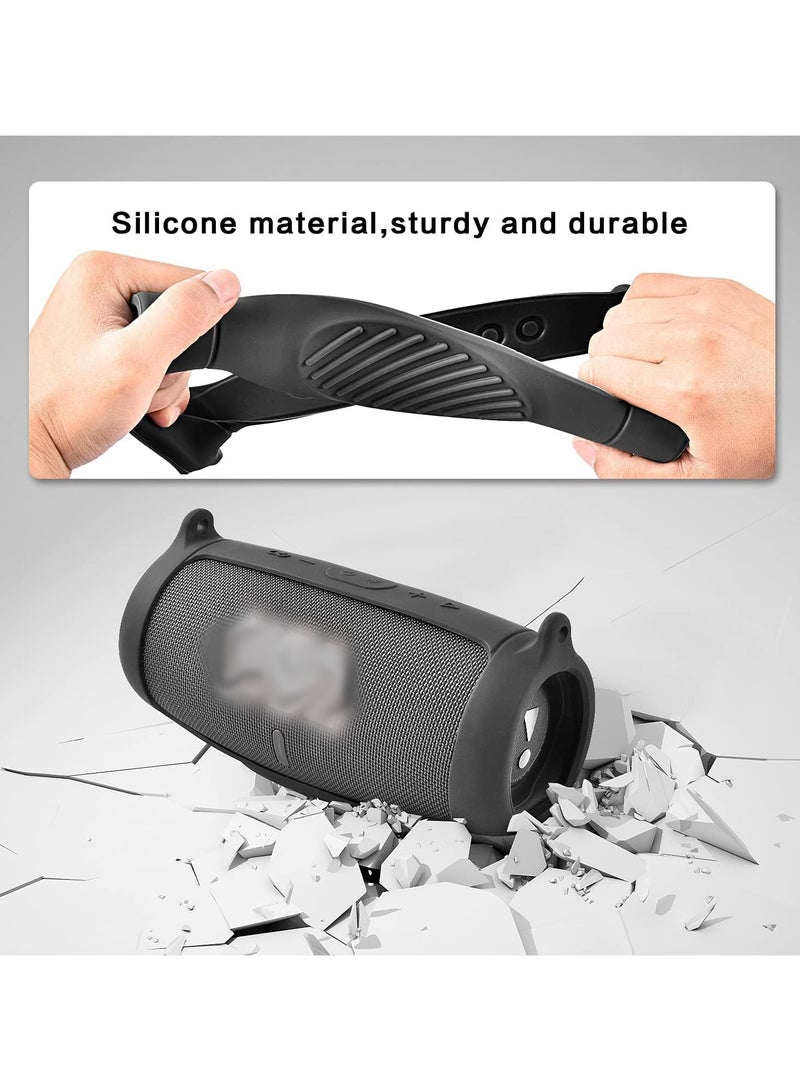 Silicone protection case compatible with JBL Charge 5 Bluetooth portable speaker, waterproof, travel case, soft leather, waterproof rubber bag with shoulder strap and buckle, black  - Image 4