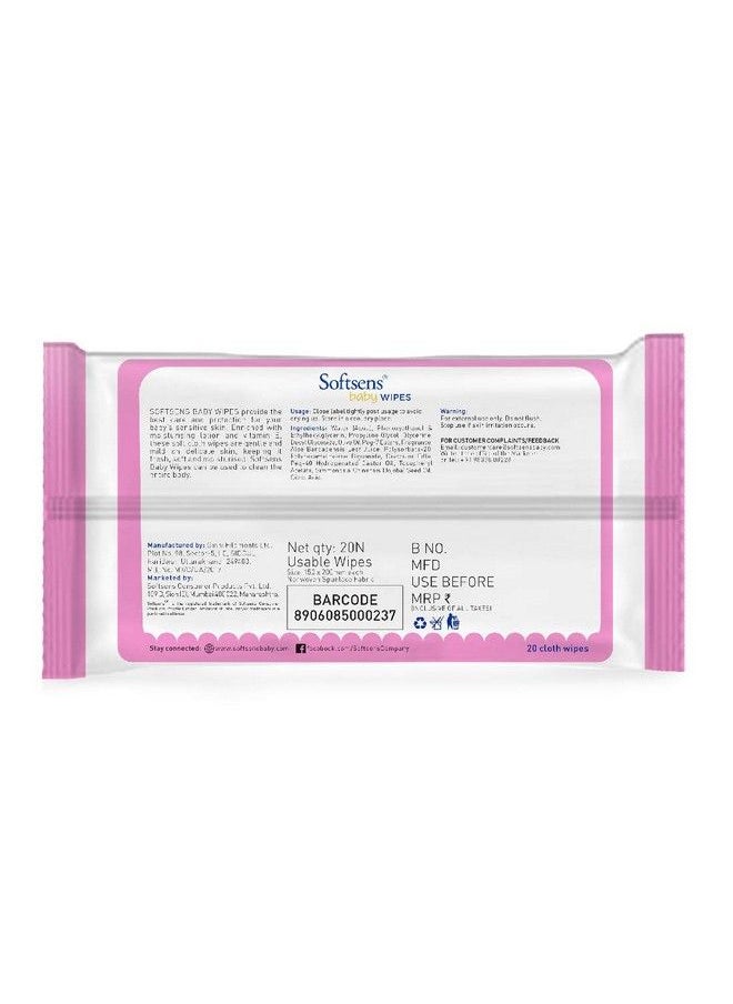 Softsens - Baby Gentle Cloth Wipes For Baby Skin Enriched With Aloe Vera & Vitamin E I Dermatologically Tested & Parben Free With Lid20 Wipes (Pack Of 5) - Image 1