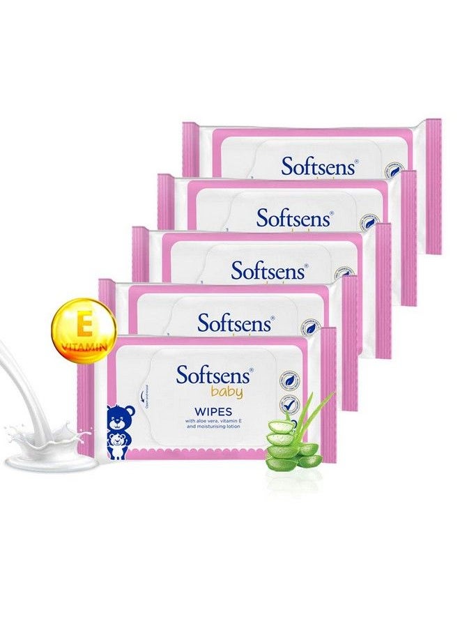 Softsens - Baby Gentle Cloth Wipes For Baby Skin Enriched With Aloe Vera & Vitamin E I Dermatologically Tested & Parben Free With Lid20 Wipes (Pack Of 5) - Image 1