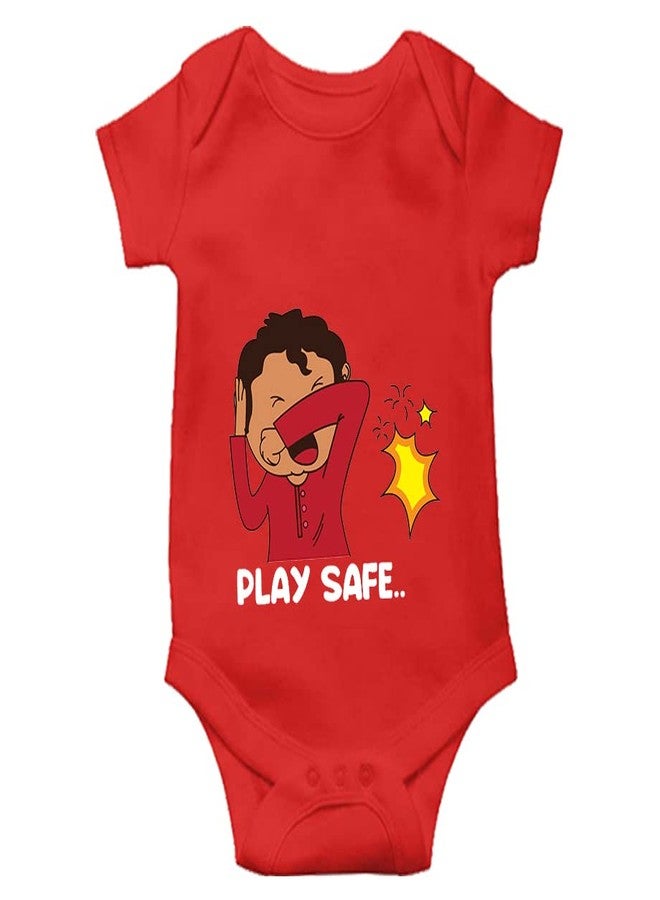 Mott2 Diwali Special Unisex Baby Romper - Play Safe (0-3 Months Red) - Image 1