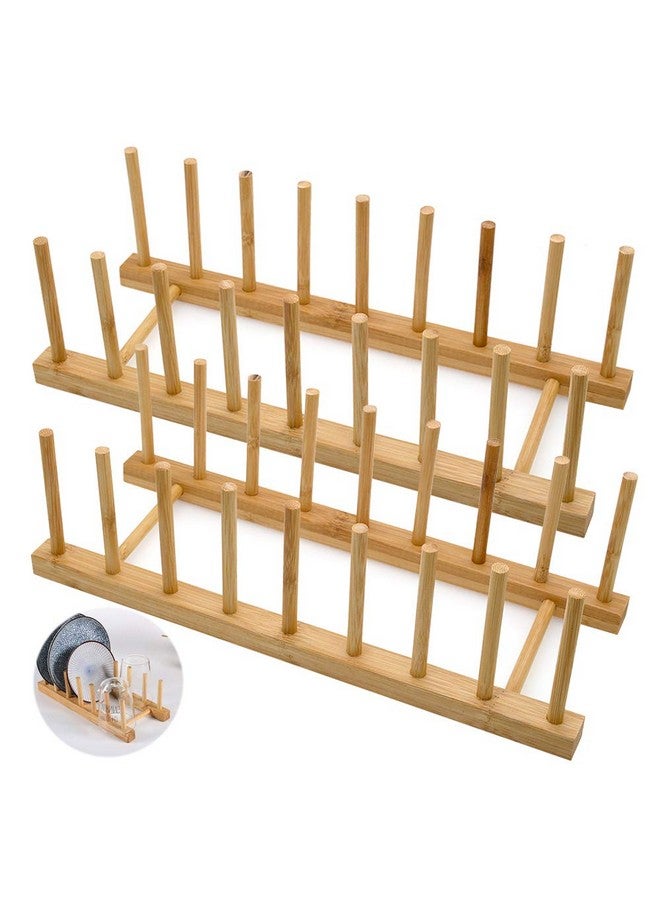 LZYMSZ Set Of 2 Bamboo Wooden Dish Rack, Plate Rack Stand Pot Lid Holder, Kitchen Cabinet Organizer For Bowl, Cup, Cutting Board And More - Image 1