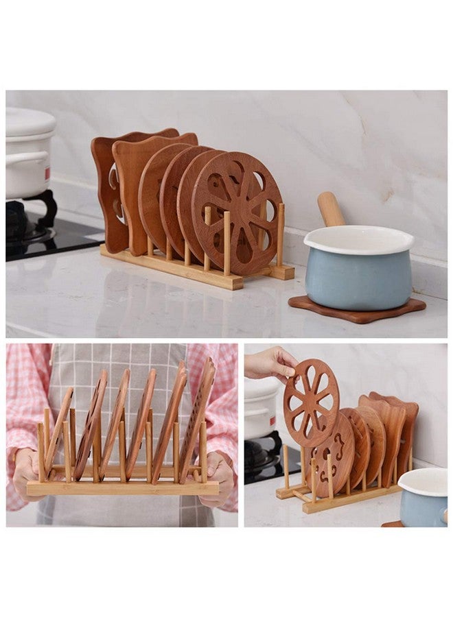 LZYMSZ Set Of 2 Bamboo Wooden Dish Rack, Plate Rack Stand Pot Lid Holder, Kitchen Cabinet Organizer For Bowl, Cup, Cutting Board And More - Image 3