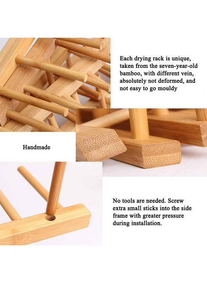 LZYMSZ Set Of 2 Bamboo Wooden Dish Rack, Plate Rack Stand Pot Lid Holder, Kitchen Cabinet Organizer For Bowl, Cup, Cutting Board And More - Image 4