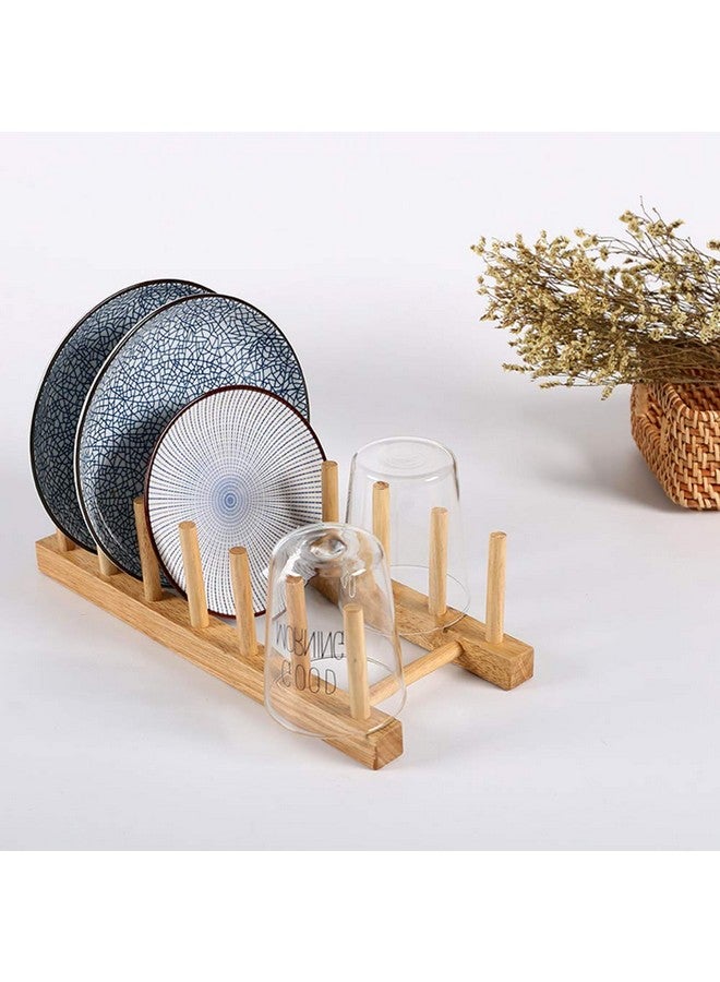 LZYMSZ Set Of 2 Bamboo Wooden Dish Rack, Plate Rack Stand Pot Lid Holder, Kitchen Cabinet Organizer For Bowl, Cup, Cutting Board And More - Image 5