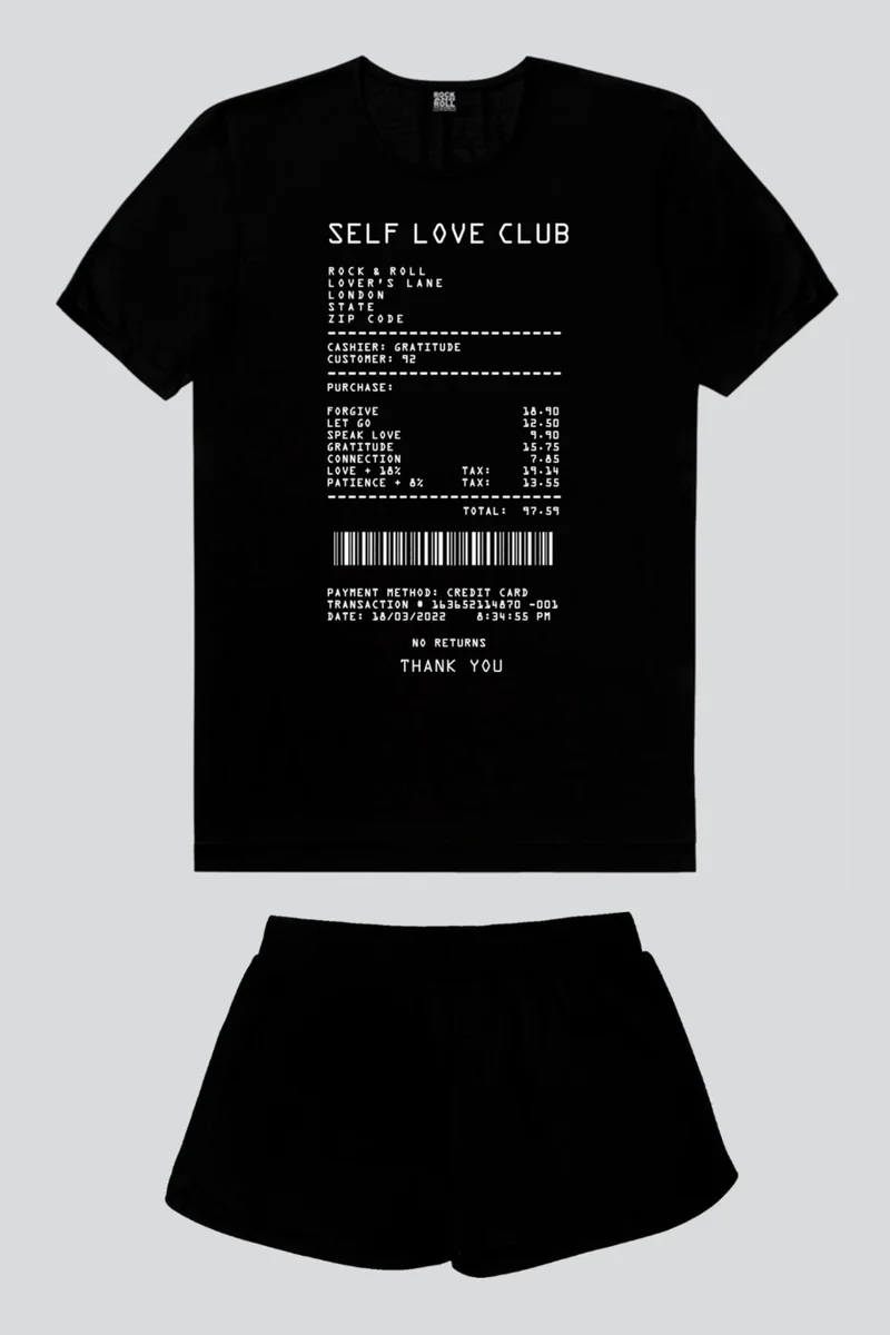Rock&Roll Retail Love Plug Black Short Sleeve Women's Shorts Set