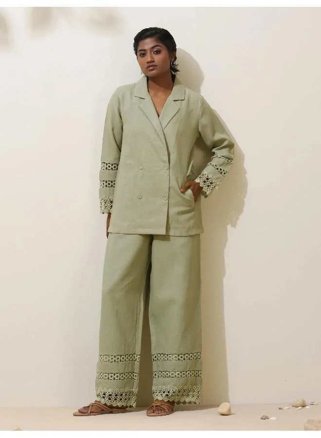 trueBrowns trueBrowns Matcha Green Crochet Natural Cotton Blazer Co-ord Set