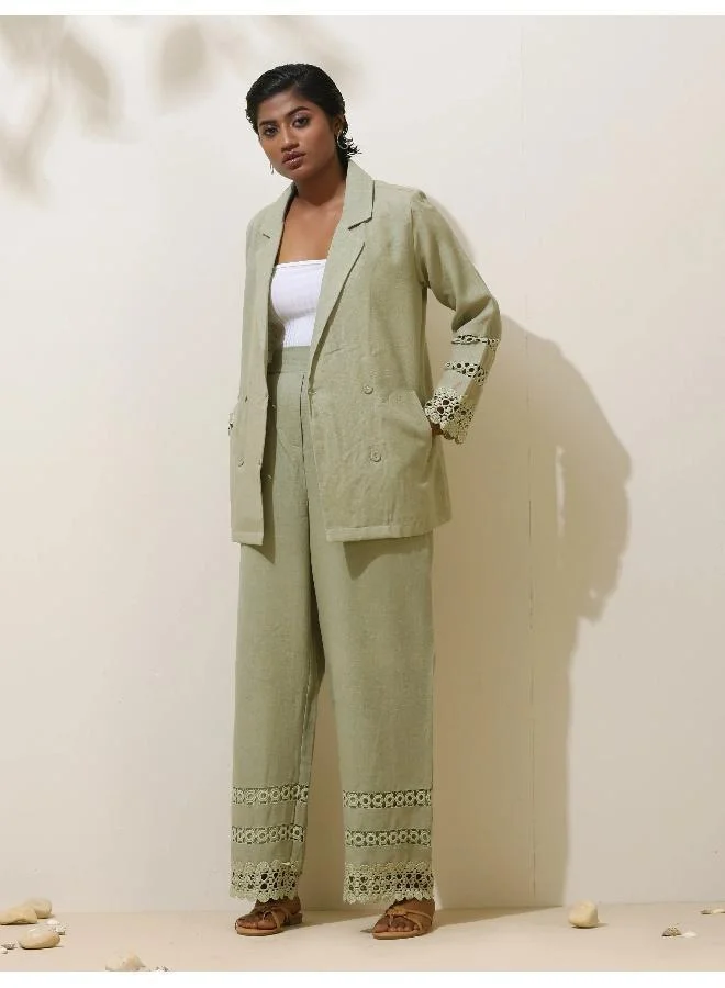 trueBrowns trueBrowns Matcha Green Crochet Natural Cotton Blazer Co-ord Set