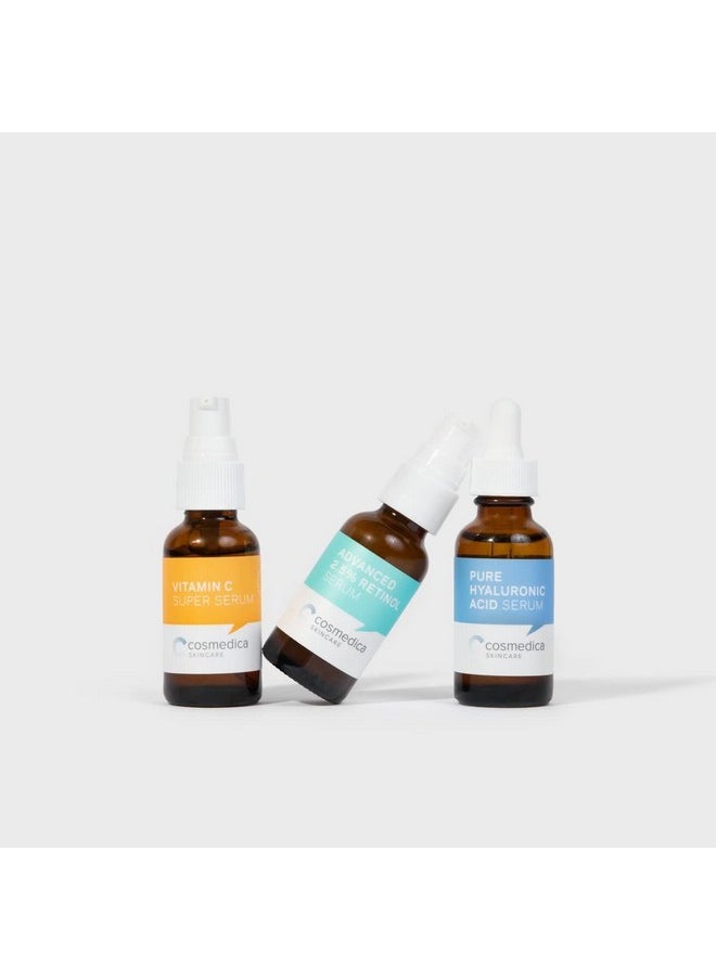 Cosmedica Skincare - Facial Serum Trio Set Value For Clear Skin Vitamin C Super Serum 2.5% Retinol Serum Pure Hyaluronic Acid Serum Vegan Crueltyfree Skincare - Image 1