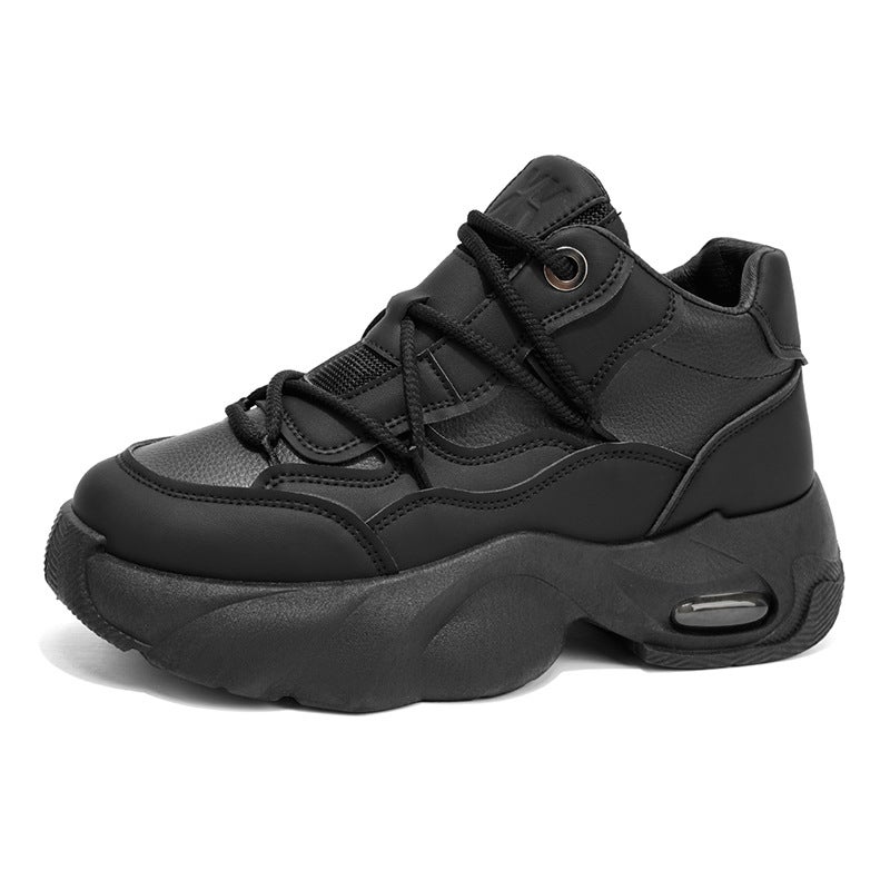 Light Luxury Niche Spring Live Broadcast 2026 Thick-Soled Low-Top Leather Waterproof Hong Kong Style Student Sports Shoes Douyin Popular Shoes - Image 1