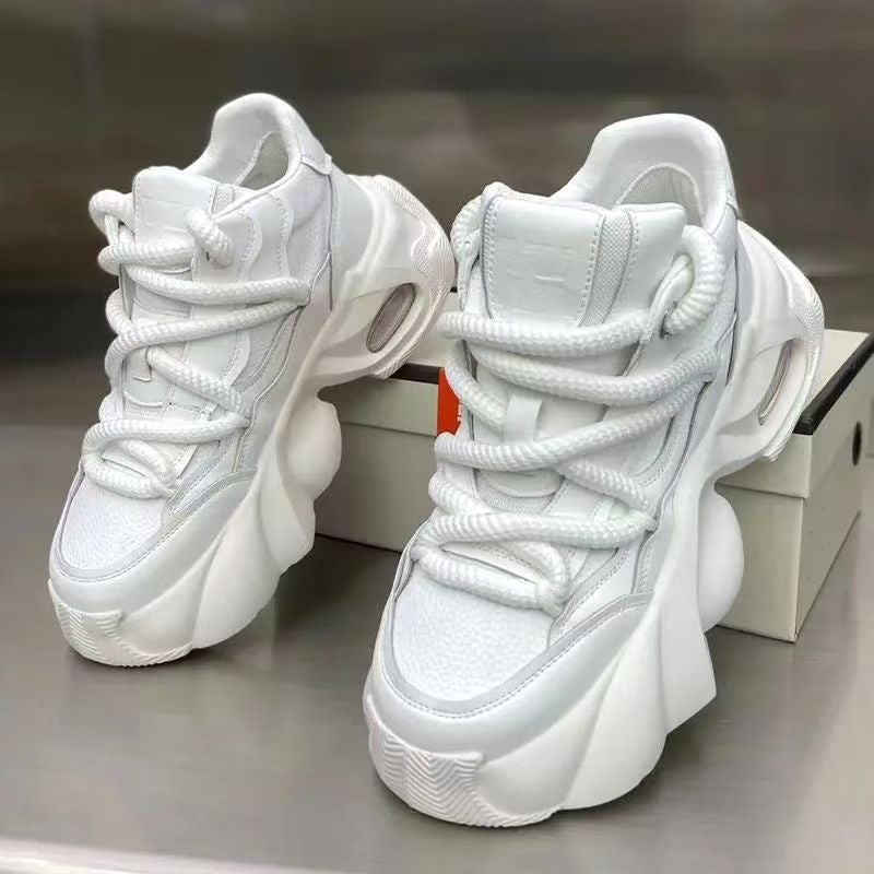 Light Luxury Niche Spring Live Broadcast 2026 Thick-Soled Low-Top Leather Waterproof Hong Kong Style Student Sports Shoes Douyin Popular Shoes - Image 3