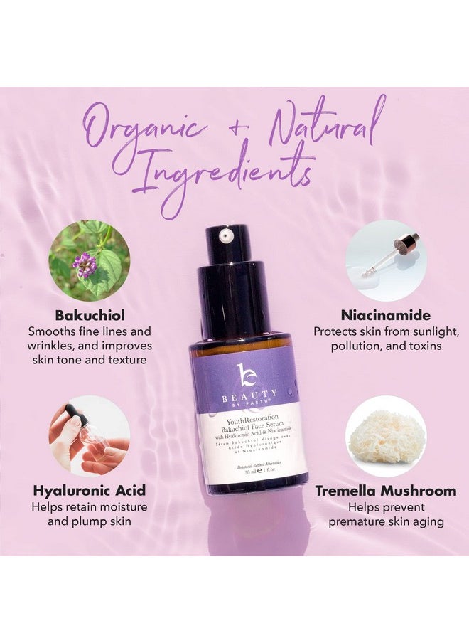 Beauty by Earth - Face Serum Bakuchiol Plant Based Alternate Retinol Serum For Face Anti Aging Serum With Hyaluronic Acid & Niacinamide Brightening Serum Bakuchiol Serum Anti Wrinkle Serum For Face (1 Fl Oz) - Image 1