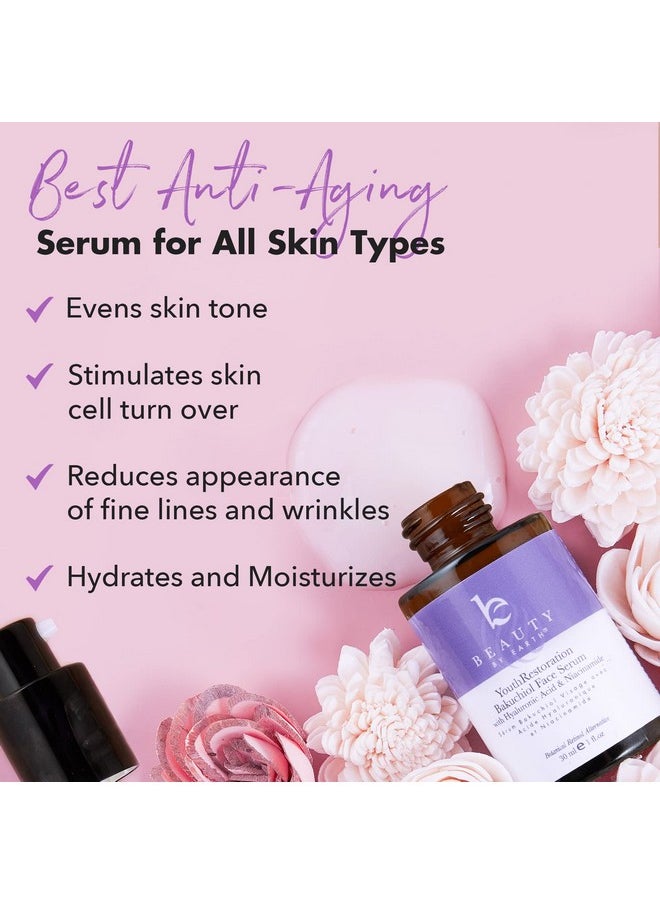 Beauty by Earth - Face Serum Bakuchiol Plant Based Alternate Retinol Serum For Face Anti Aging Serum With Hyaluronic Acid & Niacinamide Brightening Serum Bakuchiol Serum Anti Wrinkle Serum For Face (1 Fl Oz) - Image 1
