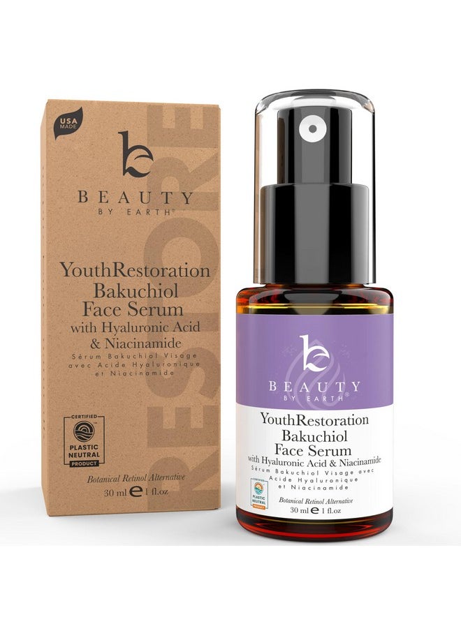 Beauty by Earth - Face Serum Bakuchiol Plant Based Alternate Retinol Serum For Face Anti Aging Serum With Hyaluronic Acid & Niacinamide Brightening Serum Bakuchiol Serum Anti Wrinkle Serum For Face (1 Fl Oz) - Image 1