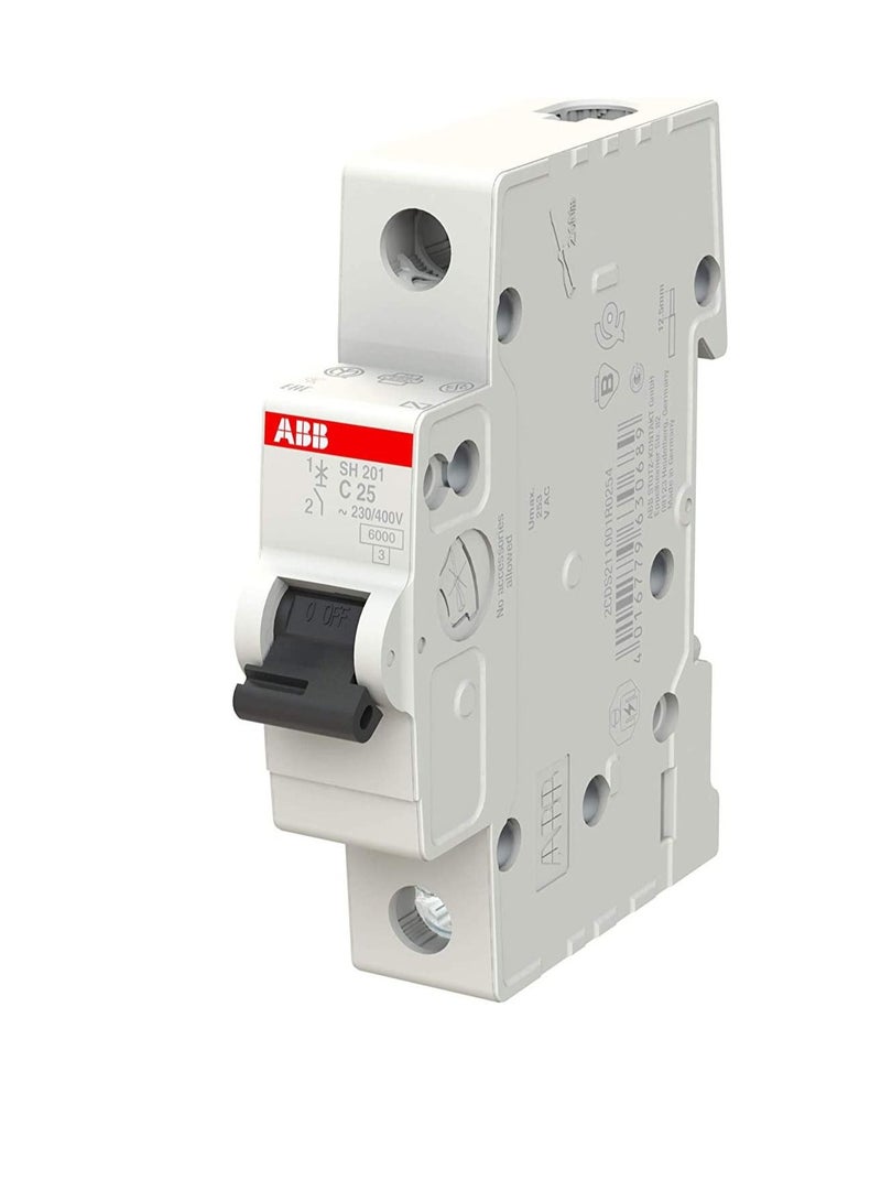 ABB Miniature Circuit Breaker 25A SP MCB 6KA TYPE C SH201-C25 2CDS211001R0254 - Image 2