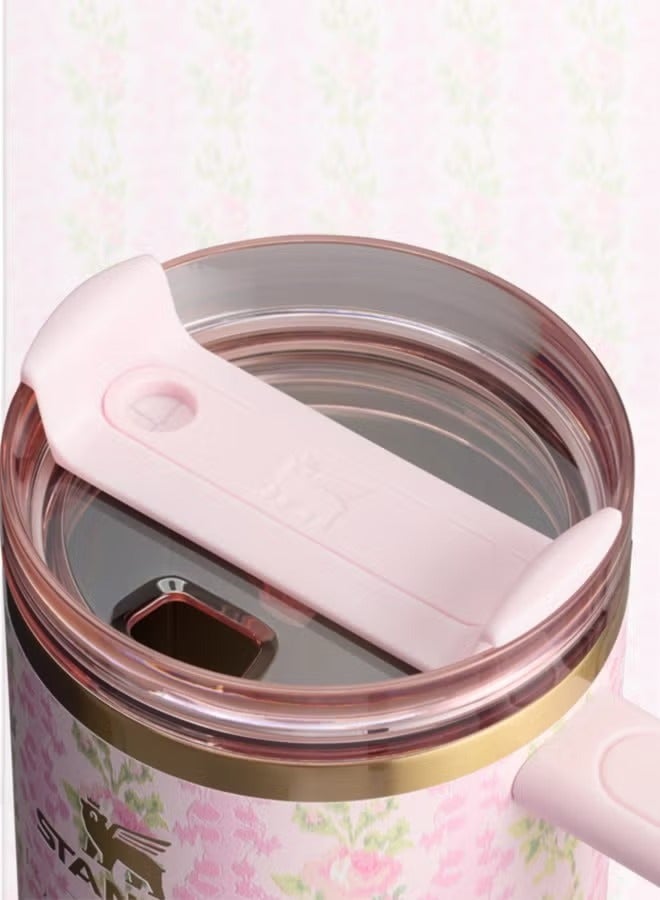 Stanley Stanley Love Shack Fancy H2.0 Flow State 40oz Pink Rose Cortex Tumbler, Stainless Steel Vacuum Insulated Quencher with Lid, Straw, and Stopper, Ideal for Water and Iced Tea, Keeps Drinks Cold, Presented in Elegant Gift-Ready Packaging - Image 2