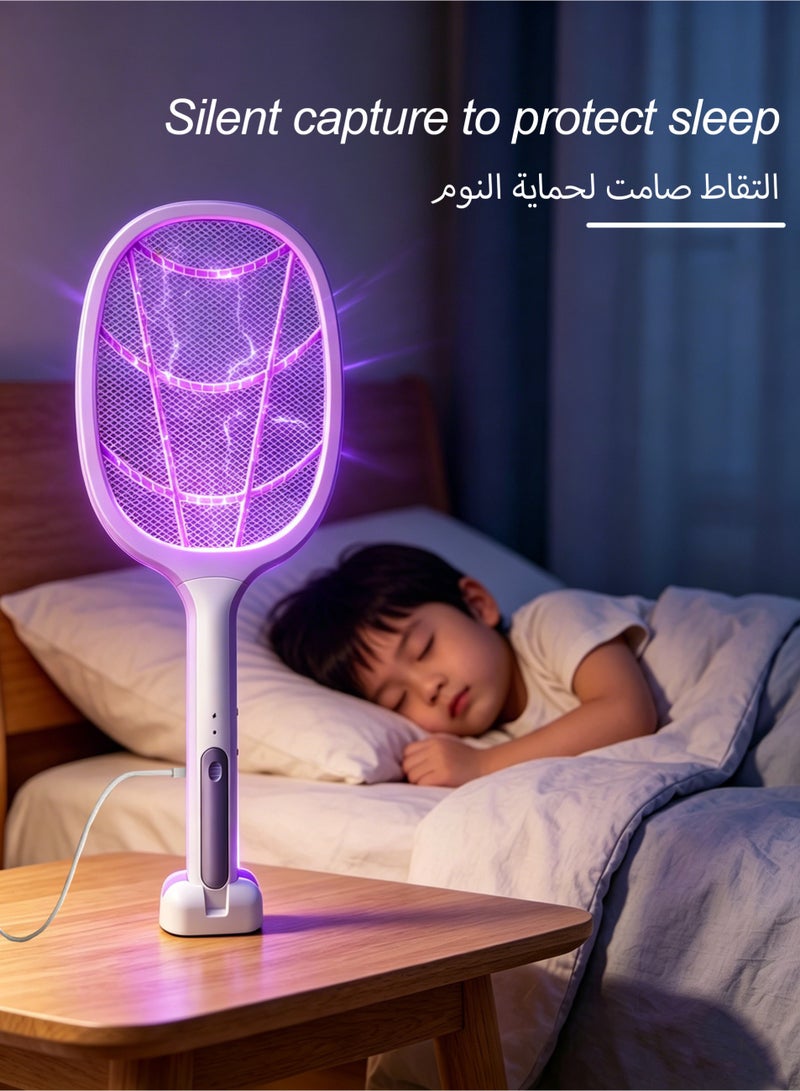مضرب صاعق كهربائي 3000 فولت لصيد الحشرات، مضرب قاتل للبعوض بنظامي تشغيل مع ضوء بنفسجي للبعوض، قابل للشحن للاستخدام داخل المنزل، المكتب، الفناء، الحديقة، والتخييم - Image 4