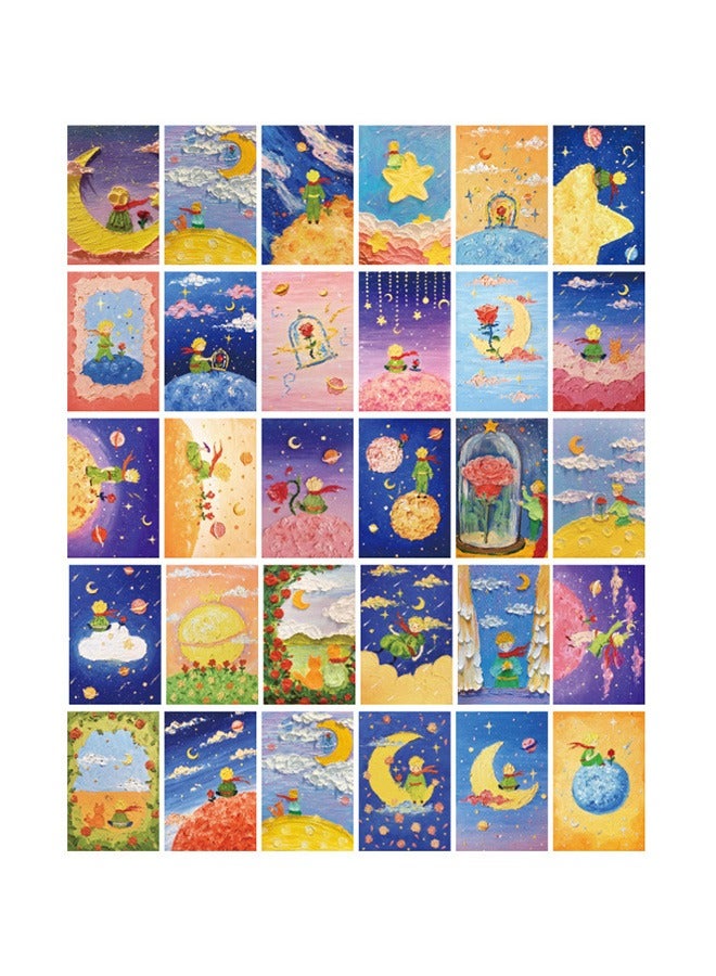 The Little Prince Oil Painting Postcards, 30 Pcs Mailing Postcard, Decorate Wall Collage Kit, 3D Oil Painting Design with Distinct Layers, Oil Painting Postcard Greeting Card for Dorm Bedroom Decor - Image 1